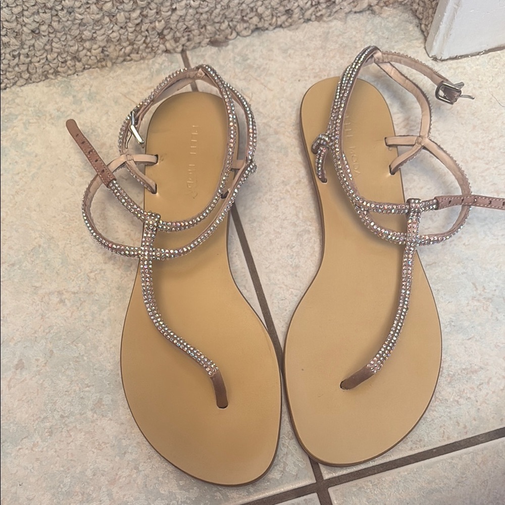 Dusty pink satin sandals with Rhinestone Straps
